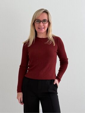 Madewell Double Layered Merino Silk Crewneck Sweater Deep Rust M NWT